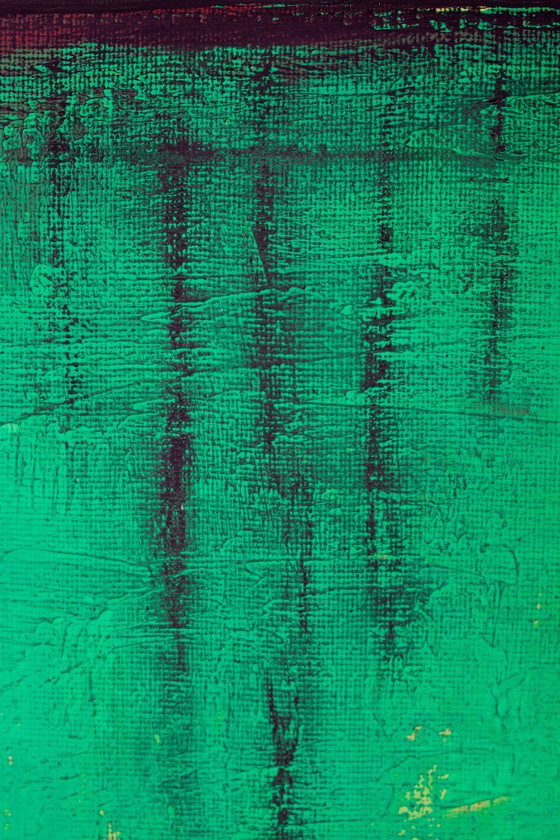 Image 1 of Peinture abstraite moderne à l'acrylique verte et rouge sur toile tendue