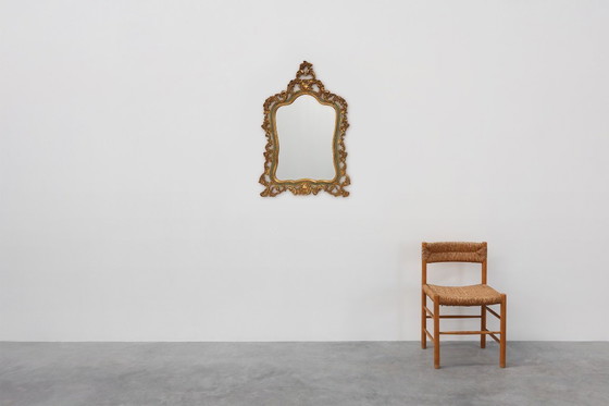 Image 1 of Belgische barokke vergulde spiegel in Lodewijk XV-stijl met label "Knitter-Duro Brevete", jaren 50