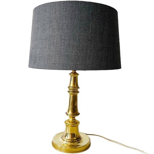 Hollywood Regency vintage table lamp XL brass gold gray