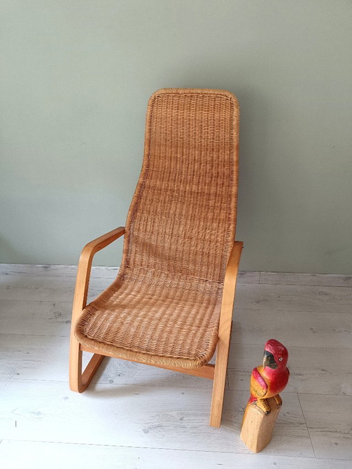 Oland Fatolj Freischwinger-Sessel für IKEA aus Korbgeflecht und Holz