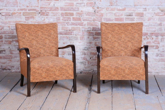 Pair of Restored Art Deco Armchairs, Beech, Polish, Reupholstered, Czech, 1930s – Textile, Wood (photo 14 of 18)