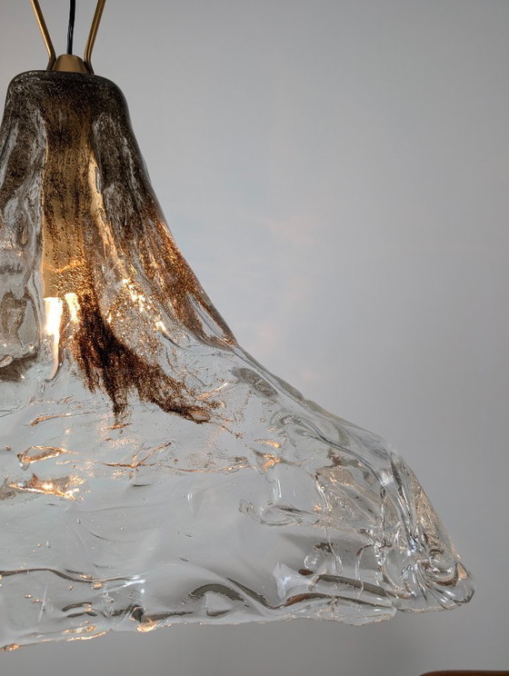 Pendant lamp with textured glass shade, Carlo Nason, Brass, Transparent, Mid Century Modern (photo 6 of 14)