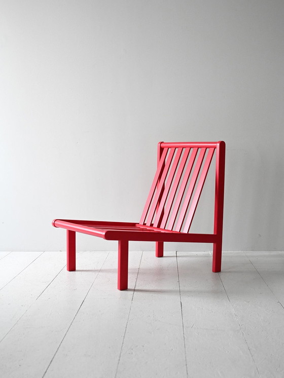 Image 1 of Chaise scandinave vintage en rouge cerise