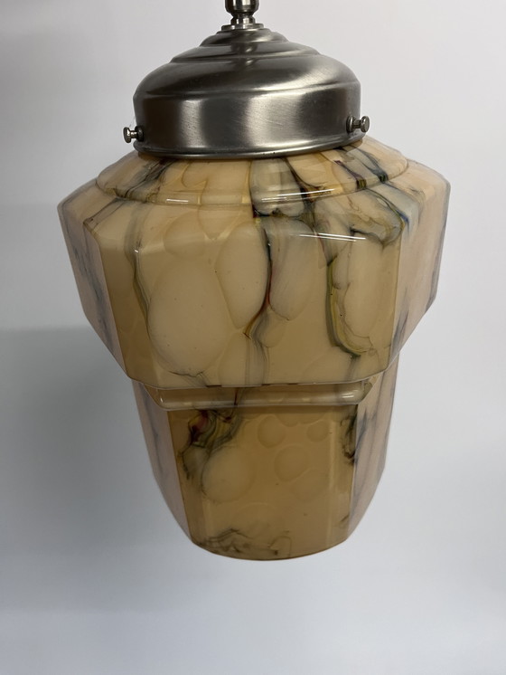 Image 1 of Lampada a sospensione in marmo Art Déco vintage con pendolo