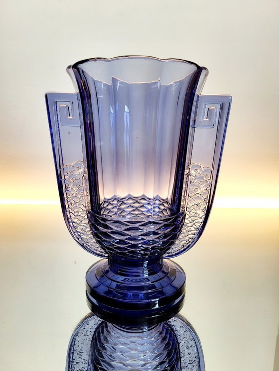 Image 1 of Val Saint Lambert Art deco Vase, Luxval Serie Modell Romeo, fliederfarben, Belgien