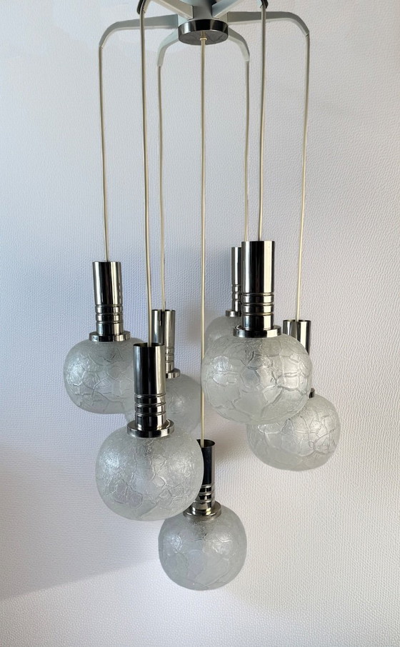 Image 1 of Lampada vintage Doria Leuchten con 7 globi in vetro craquelé