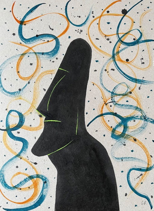 Encre de Chine sur papier cartonné naturel.  Format 30x40cm. 