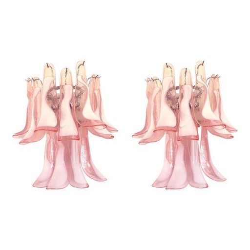 Appliques murales contemporaines en verre de Murano rose "Selle" dans le style Mazzega - une paire