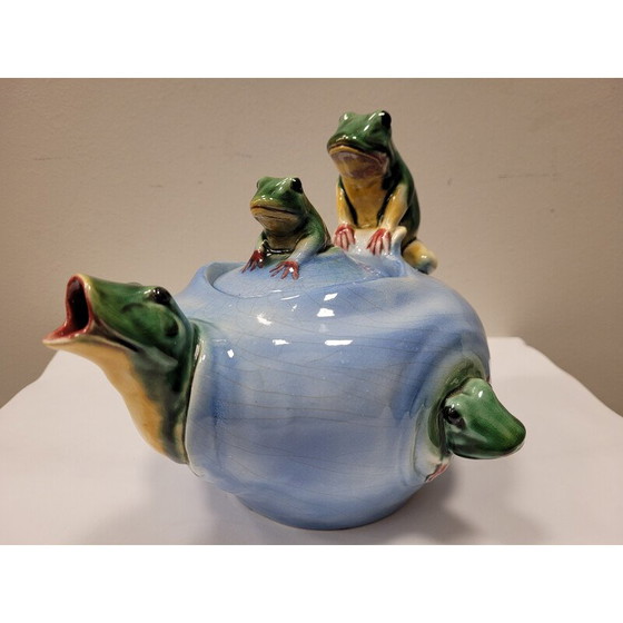 Image 1 of Vintage ceramic teapot "Frogs" by Delphin Massier, France