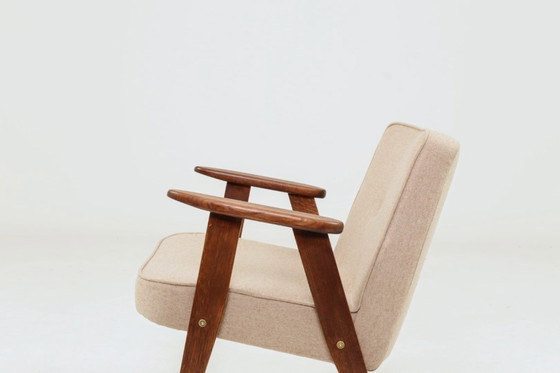 Image 1 of Mid century modern design armchair camel beige wool oak wood by Chierowsky 