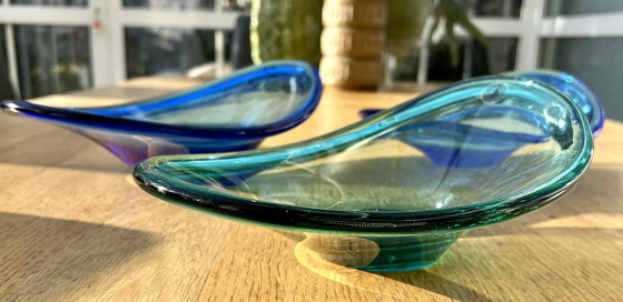 Image 1 of Set di 3 ciotole in vetro della Nuova Scozia, fatte a mano, blu/verde, stile vintage, Canada