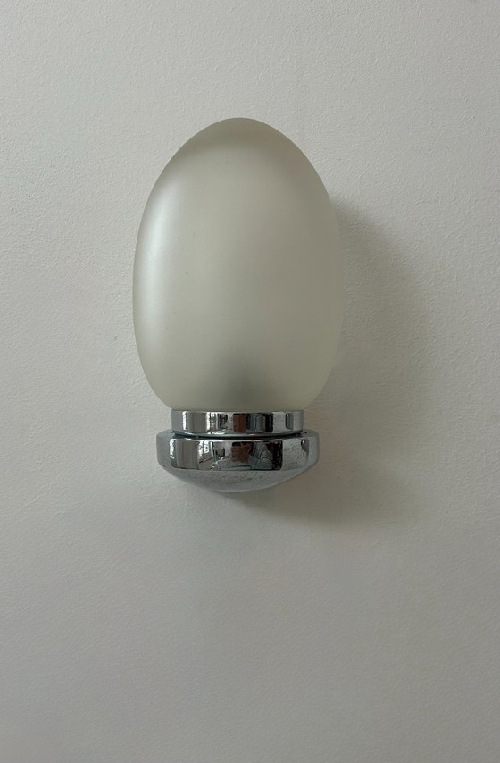 Image 1 of Coppia di applique vintage, metallo cromato e vetro satinato, Francia, 1970