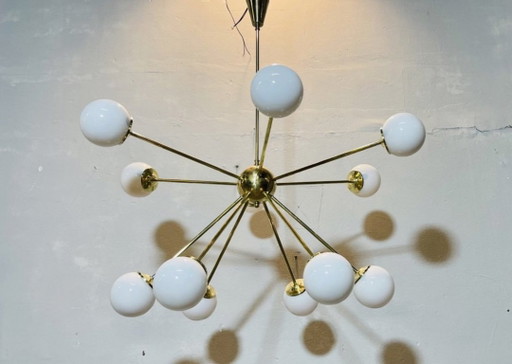 Sputnik Messing Pendelleuchte, 1960er Jahre