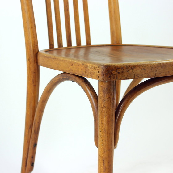 Image 1 of Vintage Thonet Bentwood Eiken Stoel Met Origineel Etiket, Tsjecho-Slowakije, jaren 1920