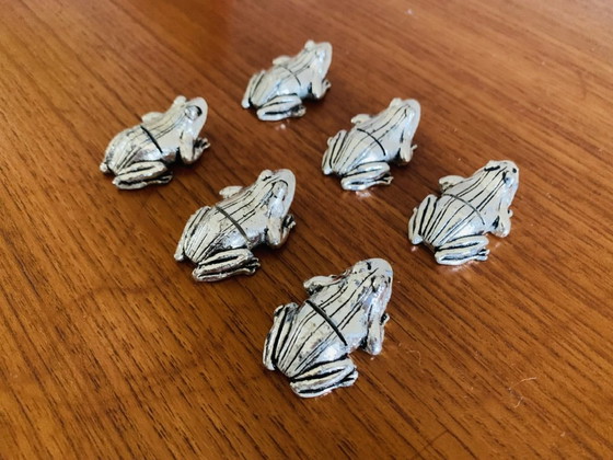 Image 1 of Verzilverde messensteunen in kikkerstijl, set van 6