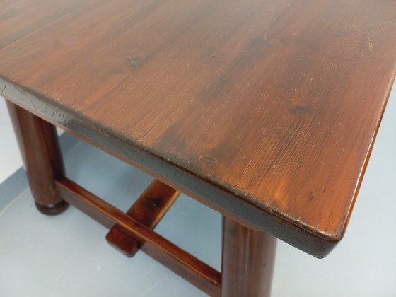 Image 1 of Brutalist rectangular dining table by Georges Robert in dark pine wood from the 1950s/60s