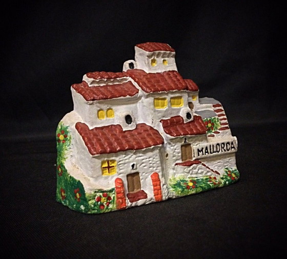 Image 1 of Hand-Painted Miniature House Figurine from Mallorca – Colorful Plaster Model - 2Y19