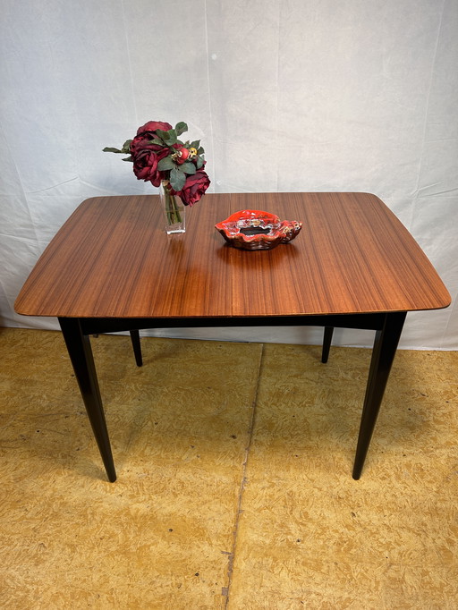 Mid-Century Retro Vintage Teak Extending Dining Table by Wrighton – 1960s Elegant British Craftsmanship | Ebonised Legs