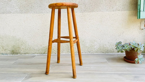 Image 1 of Vintage Solid Wood High Stool
