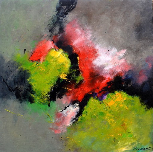 Red flowers in a green field