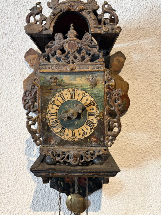 Image 1 of Antique grandfather clocks with a day movement and painted mermaids on the sides