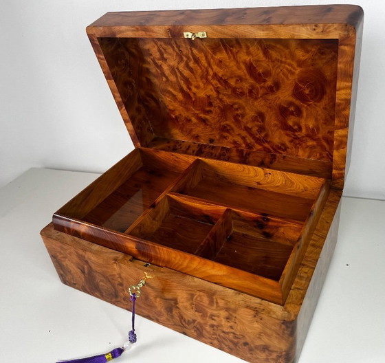 Luxueuse et grande boîte à bijoux XXL / coffret de rangement en racine de bois de thuya, dimensions 30x20x (photo 6 of 16)