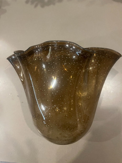 Shishi Vase of corrugated glass, transparent brown, 30-25 cm