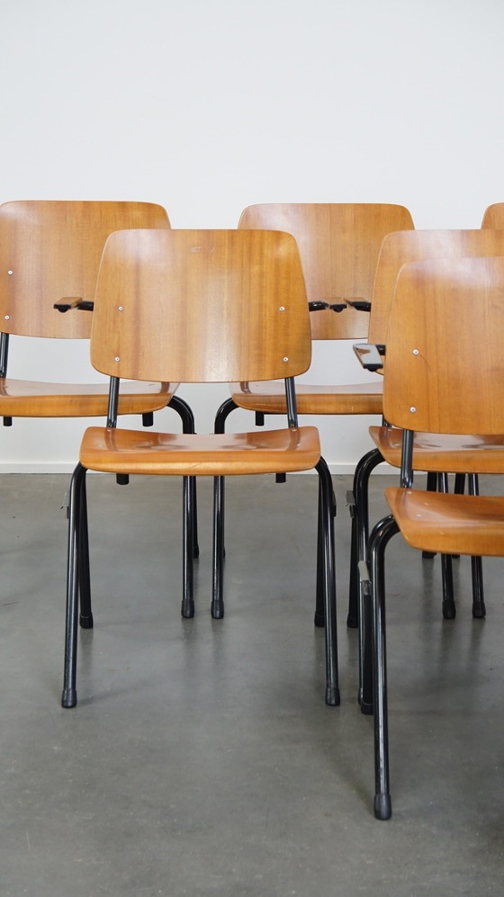 Image 1 of 12 Vintage Dutch Design Marko School/Canteen/Dining Chairs With Armrests