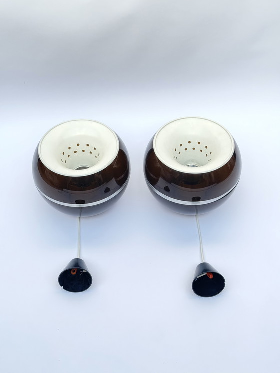 Image 1 of Lampade a sospensione Dijkstra Globe, set di due, design retrò futuristico dell'era spaziale