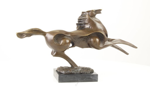 Cheval au galop en bronze de forme abstraite