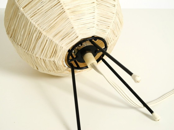 Image 1 of Beautiful mid-century modern tripod raffia table night lamp in very good vintage condition