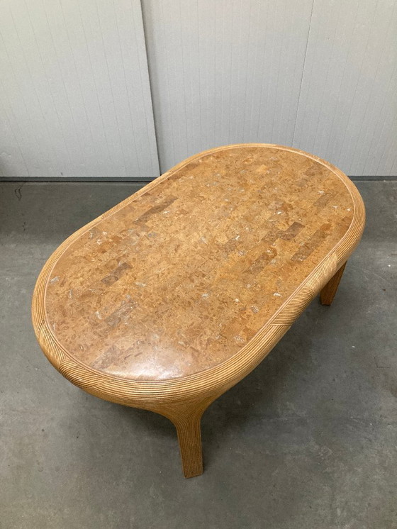 Image 1 of Table à manger Vivai del Sud en rotin et travertin Italie années 1960 