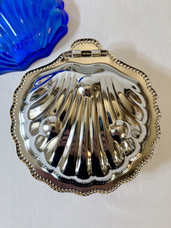 Image 1 of Silver-plated metal seashell butter dish, 1950s