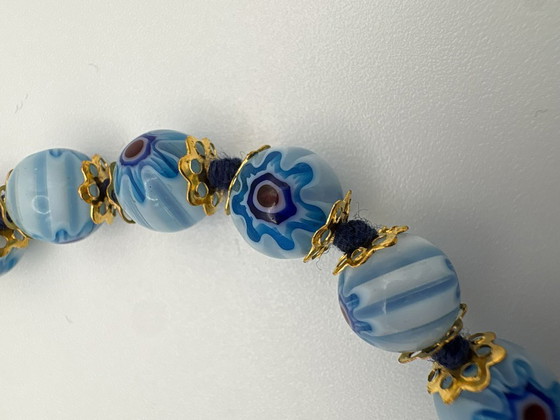 Image 1 of Collar de cristal de Murano azul claro con murrina - 44 cm