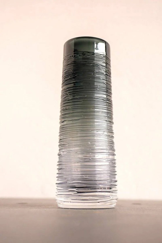 Image 1 of Mid-century modern Scandinavian crystal glass art vase in smokey grey colour by Edenfalk, Skruf, Sweden