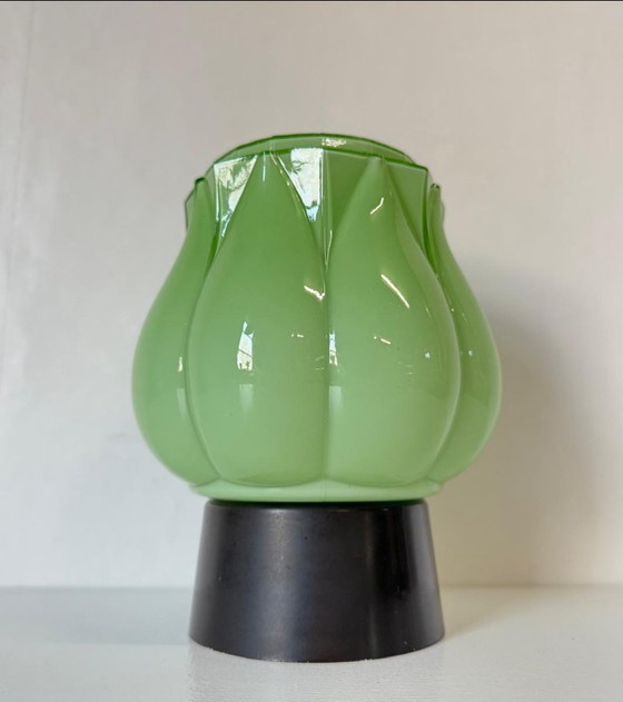Image 1 of Beautiful Vintage Thabur Lamp 'Tulip in Bloom' Green with Bakelite Fixture