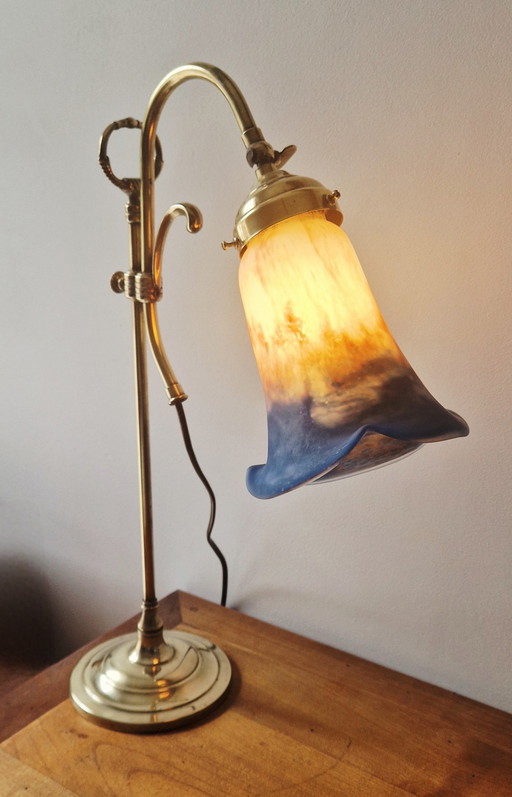 Lampe style Art Nouveau- Laiton et pâte de verre- Époque 1920