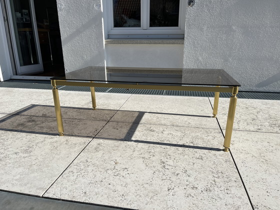 Image 1 of Tavolino in ottone vintage con piano in vetro fumé