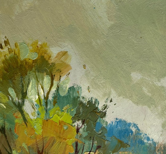 Image 1 of Original Oil Painting Evening Church Landscape At the village church