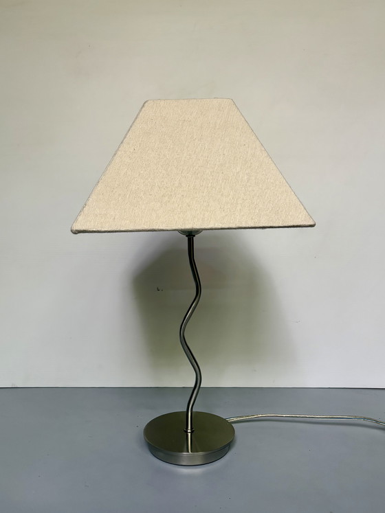 Image 1 of Vintage zigzag lamp with chrome base and fabric shade