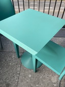 Kartell by Philippe Starck – Miss Balu table + 2 Miss Global chairs – turquoise design set