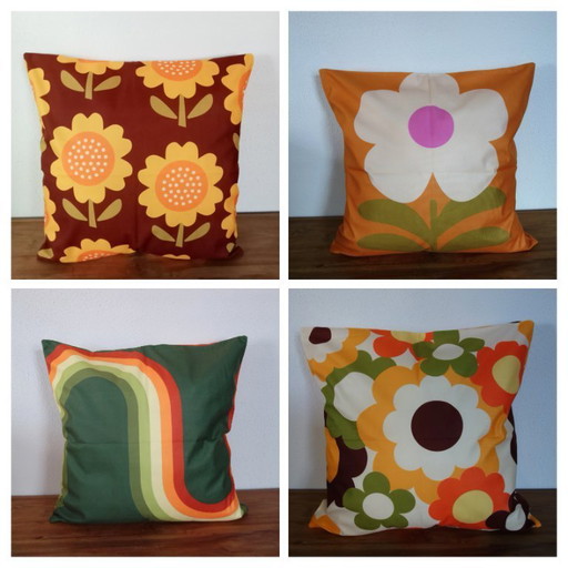 Set di 4 federe per cuscini in stile retrò anni Settanta, hippie, flower power, 45 x 45 cm, imbottitura non inclusa.