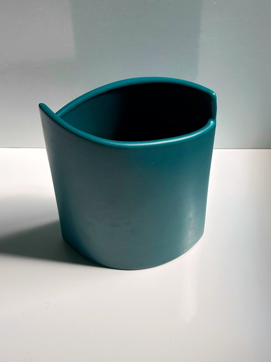 Image 1 of Vintage Turquoise ASA Vase Flower Vase Ceramic Memphis Milano 90s 1990s 1990s Germany Almond Elypse