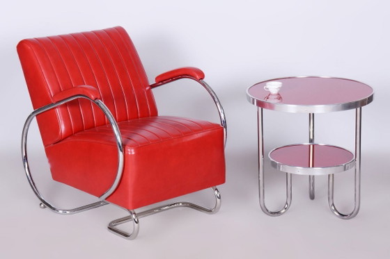 Coppia di poltrone Bauhaus restaurate, di Hynek Gottwald, in pelle, ceche, anni '30. – Leather, Metal (photo 13 of 17)