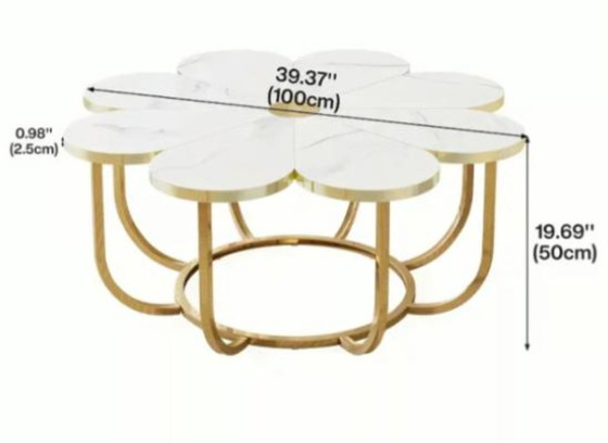 Image 1 of Modern Flower-Shaped Coffee Table, White Faux Marble & Metallic Gold: New in Box