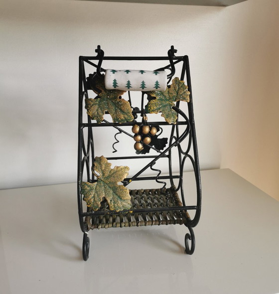 Image 1 of Wrought Iron Wine Rack with Vine Leaves
