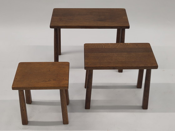 Image 1 of Brutalist nesting tables oak wood