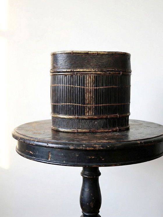 Image 1 of "Tampung" box, bamboo and leaf, Indonesia, Lombok, early 20th century