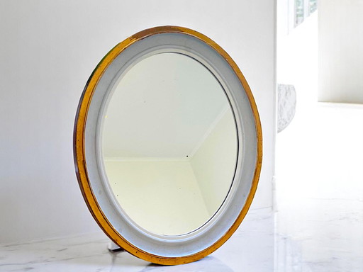 Vintage Oval Table Mirror with Wooden Frame