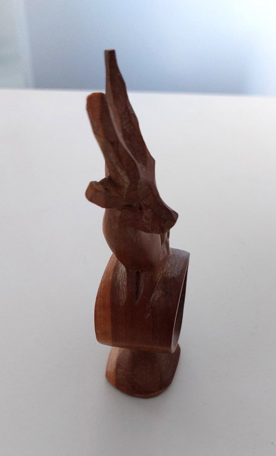 Wooden napkin ring with gazelle head, Decorative Objects, Brown, Rustic (photo 3 of 5)